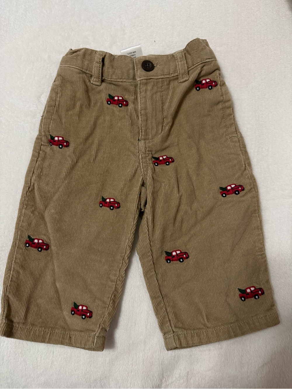 Embroidered Christmas Red Truck Pants - Tan